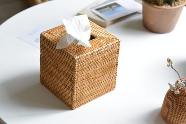 Rattan Tissue Box Cover Square, Hand Woven Wicker Tissue Holder, 5.5 x 5.5 X 5.7 inch, Natural - Image 5