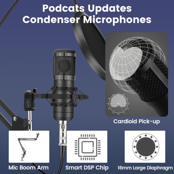 Podcast Equipment Bundle for 2, Audio Interface with Voice Changer Condenser Microphones for Gamer, All-in-One Audio Mixer Perfect for Live Streaming, Singing, YouTube, Gaming - Image 4