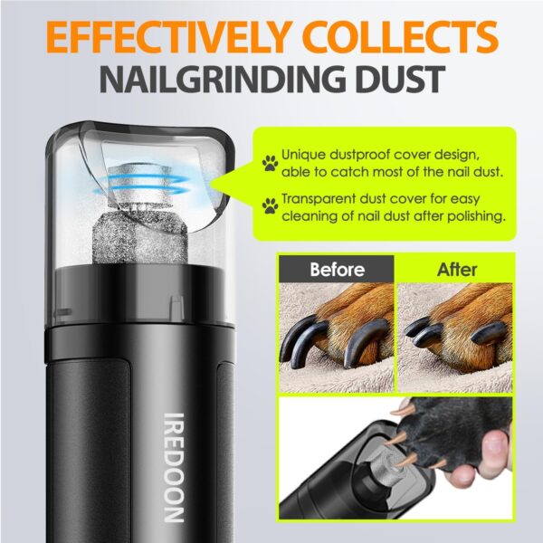Dog Nail Grinder Upgraded - Professional 3-Speed Super Quiet and Low Vibration Electric Pet Nail Grinder with 4 LED Lights - Painless Paws Grooming & Smoothing for Small to Large Dogs (Black) - Image 3