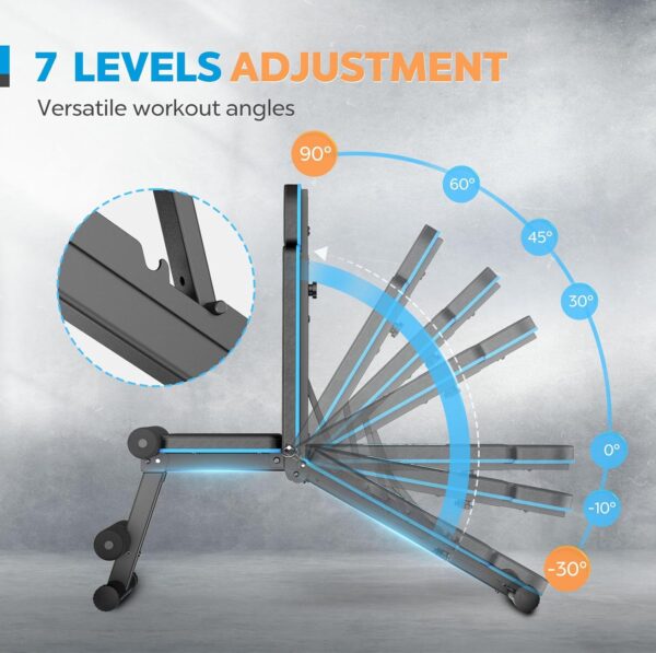 Weight Benches, Adjustable Workout Bench with 7 Adjustable Backrests, 500 LBS Capacity Foldable Bench Press for Home Gym, Incline Decline Flat Exercise bench for Strength Training with Extended Headrest - Image 2