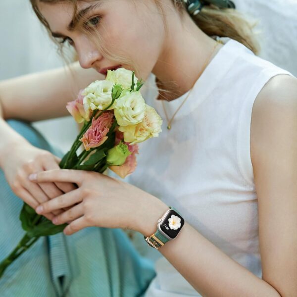 DaQin Flower Engraved Band Compatible with Apple Watch Bands for Women 40mm 38mm 41mm 42mm, Soft Silicone Band With Decorative Apple Watch Charms for iWatch Series 10 9 8 7 6 5 4 3 2 1 SE - Image 2