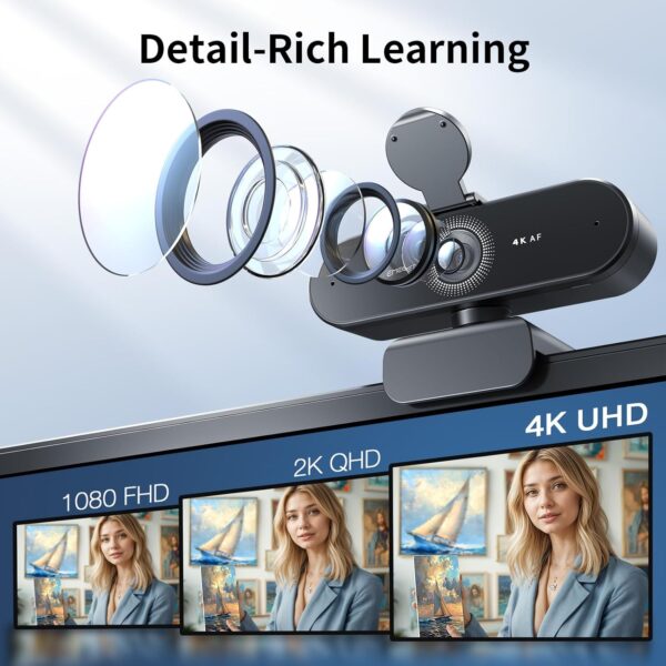 EMEET NOVA 4K Webcam for PC - Ultra 4K HD, PDAF Autofocus, Dual Noise-Cancelling Mics, 73° FOV, Auto Light Correction, USB-A, Privacy Cover, Ideal for High-End Business Meetings&Live Streaming - Image 2