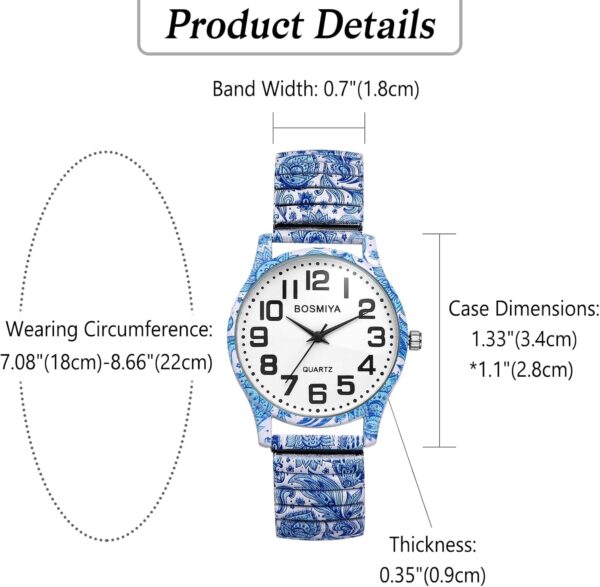 OIDEA Stretch Band Watches for Women: Bohemia Flower Easy Reader Elastic Band Watch Large Face Big Number Analog Quartz Bracelet Watch Expansion Band Wristwatch - Image 3