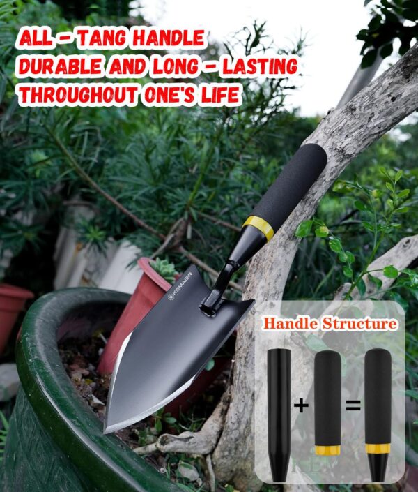 Heavy Duty Gardening Hand Trowel - Carbon Steel Garden Trowel with Rubberized Handle, Ideal for Soil Planting, Digging, Transplanting - Image 4