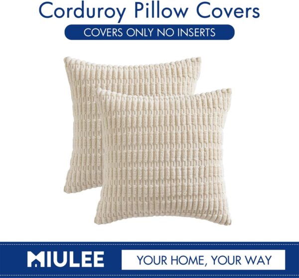 MIULEE Pack of 2 Corduroy Decorative Throw Pillow Covers 18x18 Inch Soft Boho Striped Pillow Covers Modern Farmhouse Home Decor for Sofa Living Room Couch Bed Cream White - Image 6