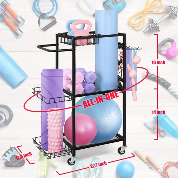LIANTRAL Yoga Mat Storage Rack - Metal Gym Organizer for Yoga Mats, Foam Rollers & Fitness Equipment, Space Saving Workout Equipment Storage Rack for Home Exercise and Fitness Gear - Image 2