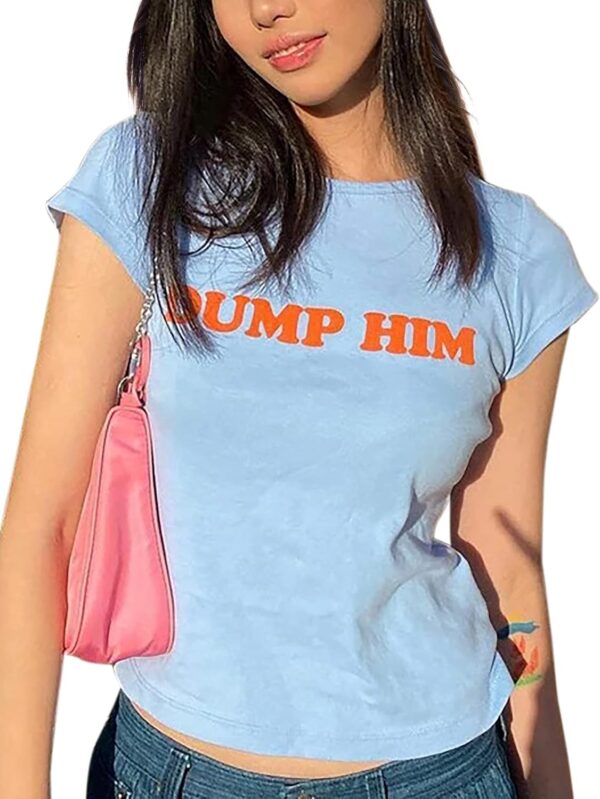 MISSACTIVER Women’s Dump Him Letter Print Crop T-Shirt Streetwear O-Neck Short Sleeve Crop Tops 2000s Aesthetics