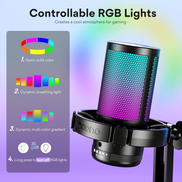 MAONO USB Gaming Microphone for PC, Noise Cancellation Condenser Mic with RGB Lights, Mute, Gain for Streaming, Recording, Podcast, Chat, Twitch, YouTube, Discord, Computer, PS5, PS4, GamerWave - Image 4
