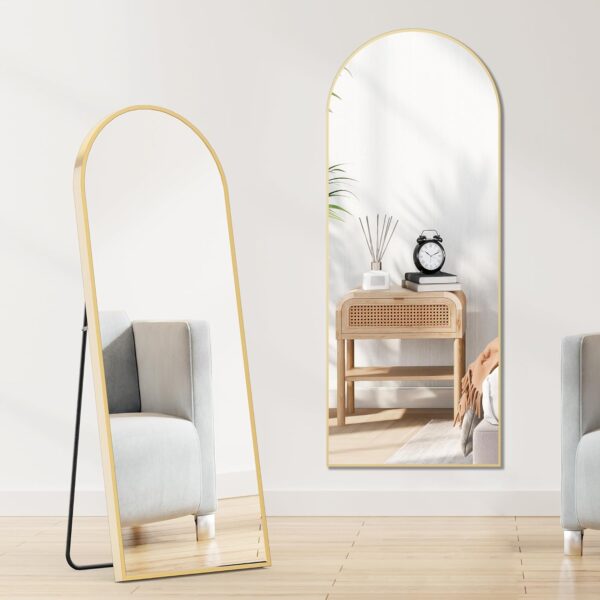 Sweetcrispy 64"x21" Arched Full Length Mirror, Standing or Leaning Full Body Mirror with Aluminum Alloy Thin Frame, Suitable for Bedroom or Cloakroom,Gold - Image 3