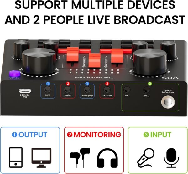 Podcast Equipment Bundle for 2, Audio Interface with Cardioid Designer BM800 Mic for Gamer and All-in-One DJ Mixer, Perfect for Live Streaming, Singing, YouTube - Image 7