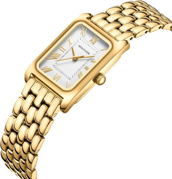 Watches for Women Vintage Bracelet Roman Dial Rectangular Case Gold Watch Waterproof with Tools - Image 2