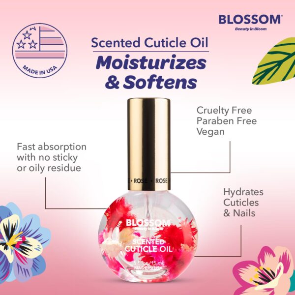 Blossom Cuticle Oil for Nails, Hydrating, Moisturizing, Scented Nail Oil Cuticle Care, Infused with Real Flowers, Made in USA, 0.5 fl. oz, Rose - Image 6