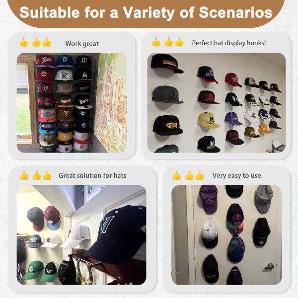 22 Pack Adhesive Hat Hooks for Wall, Super Strong Hat Rack for Baseball Caps, Hat Organizer Display for Home Decor, Hat Hangers Holder for Wall, Door, Closet, No Drilling - USA Patented (Black) - Image 6