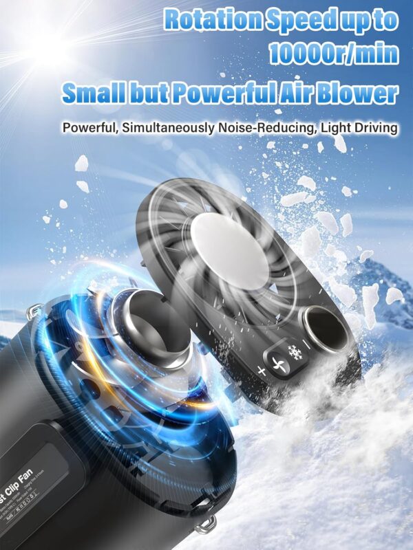 Handheld Portable Fan Rechargeable with Ice Cooler, 5000mAh, 1-100 Speeds,Strong Airflow, Personal Waist Fan, Hands-Free Hanging,Wearable for Camping, Outdoor, Jobsite - Image 2