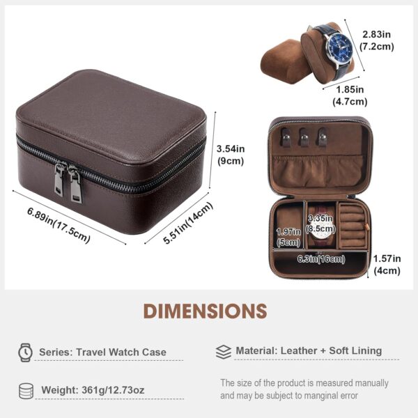 ProCase Father's Day Gift Travel Watch Case, 2 Slots PU Leather Mens Jewelry Box, Portable Watches Cufflinks Accessories Storage Case, Zippered Carrying Organizer Bag for Man -Brown - Image 6