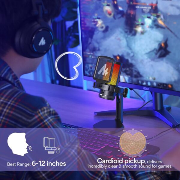 MAONO USB Gaming Microphone for PC, Noise Cancellation Condenser Mic with RGB Lights, Mute, Gain for Streaming, Recording, Podcast, Chat, Twitch, YouTube, Discord, Computer, PS5, PS4, GamerWave - Image 6