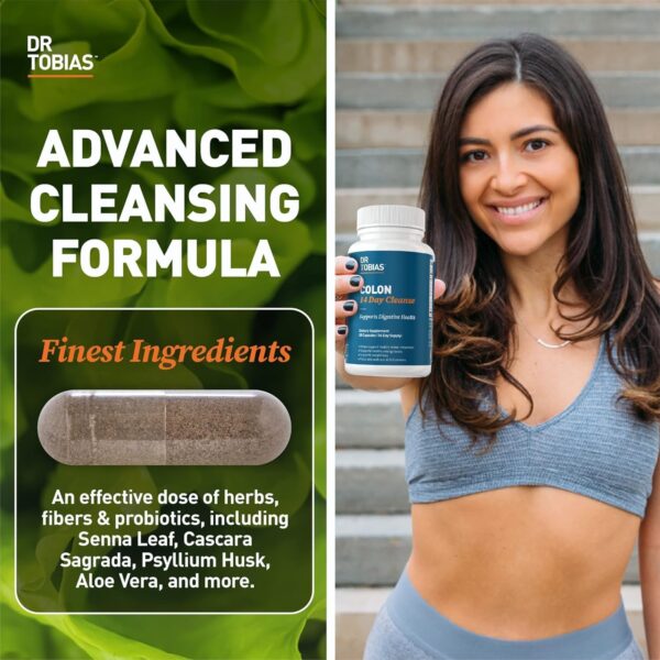 Dr. Tobias Colon 14 Day Cleanse, Advanced Gut Cleanse Detox for Women & Men with Cascara Sagrada, Psyllium Husk, Senna Leaf & Probiotics, Non-GMO Colon Cleanse, 28 Capsules 1-2 Daily - Image 2