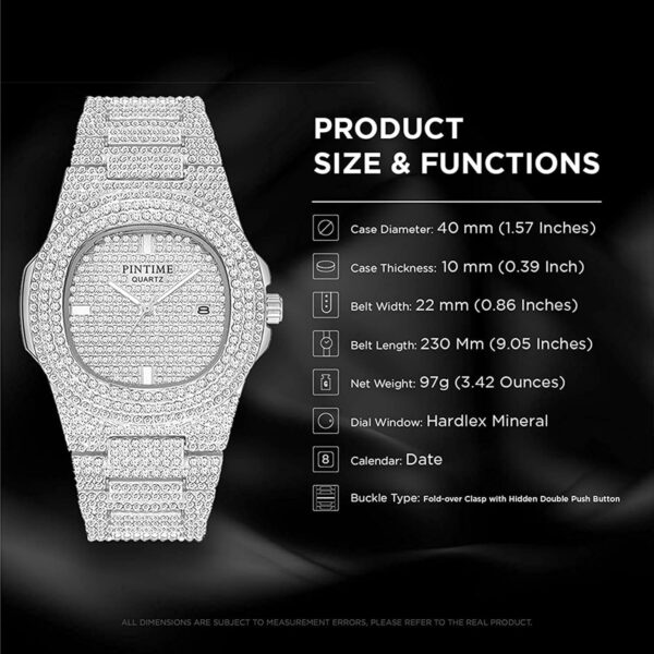 Gosasa Luxury Unisex Crystal Diamond Watches Big Face Women's Men's Quartz Watch Gold Silver Rose Gold Stainless Steel Bracelet Band - Image 5