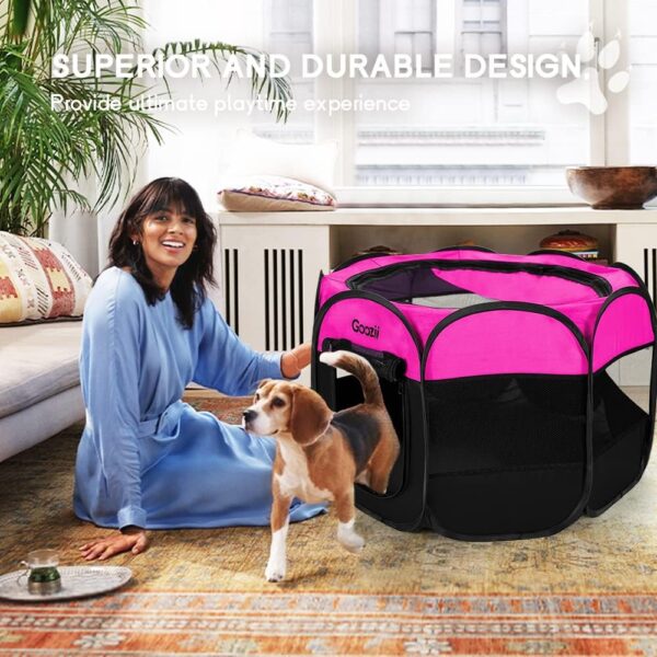 Pet Cat Playpen for Indoor Cats Enclosed, Portable Foldable Dog Playpen Outdoor Tent Crate Cage with Zipper Top Cover Door for Kitten Puppy Outside Rv Car Camper (Small Size, Pink) - Image 2