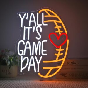 LED Neon Sign for Wall Decor, Y'ALL Its Game Day FootballNeon Light, USB Powered Dimmable, 5V/2A, 16.5"x12.2" for Home, Party, Gift, Office, Bedroom, Football Lover