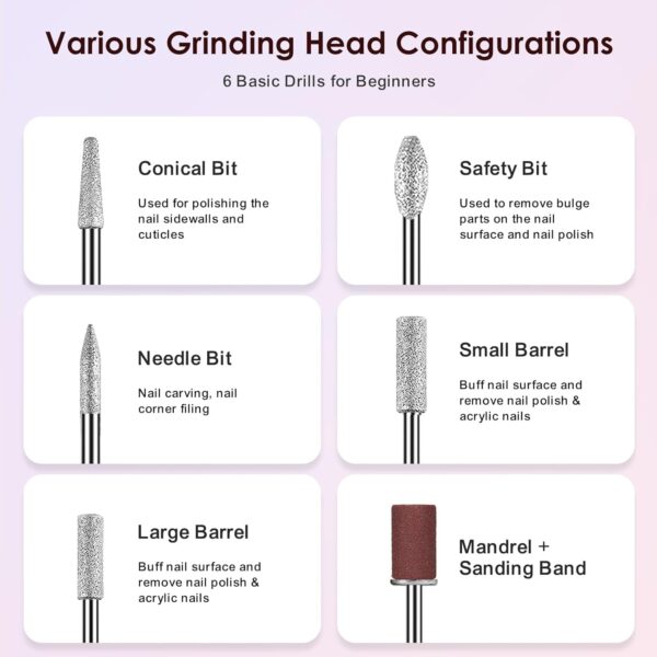 COSLUS Cordless Nail Drill Electric File: Professional for Acrylic Gel Dip Powder Nails Portable Nail Drill Machine Kit for Manicure Pedicure Nail Set with Everything Rechargeable Lightweight - Image 9