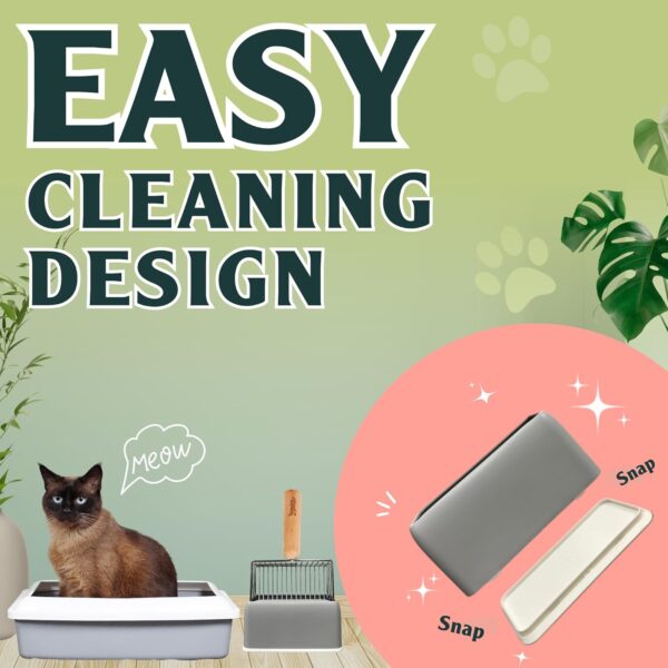 Sprinkle & Sweep Metal Cat Litter Scoop - Heavy Duty Litter Scooper & Speed Sifter with Comfortable Beech Wood Grip - Washable Convenient Stand for Easy and Efficient Cleaning - Image 4