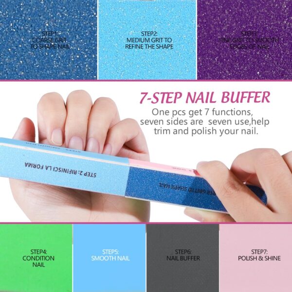FANDAMEI Nail Files and Buffers, 20PCS Professional Manicure Tools Kit. Rectangular Buffer Block & 100/180 Grit Nail File, 7 Way Nail File & Nail Polishing Buffer. Nail Care Tool - Image 4