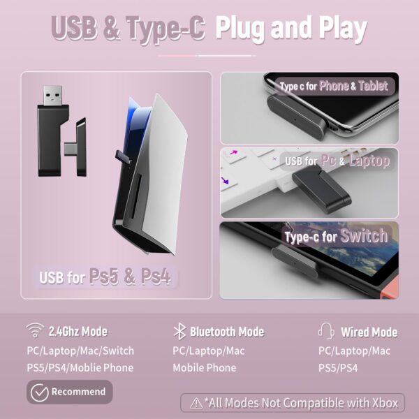 2.4GHz Gaming Headset Wireless with Flip Mic for Ps5, Ps4, PC, Gaming Headphones with USB-A & USB-C Transmitter, 40Hr Battery Bluetooth Headset for Laptop, Mobile, Mac - Image 6