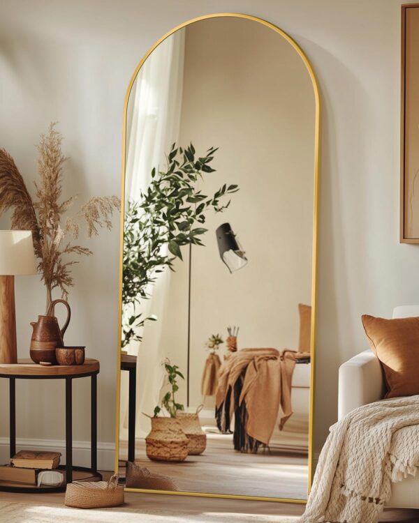 Full Length Mirror, 58"x19" Floor Mirror, Arch Floor Standing Mirror Freestanding Arch Full Body with Stand for Bedroom, Hanging Mounted for Living Room Cloakroom, Gold - Image 3