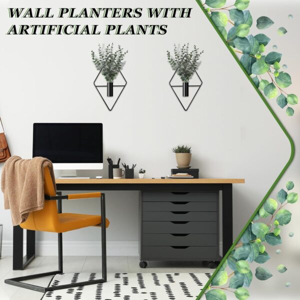 Jexine Hanging Planters with Artificial Eucalyptus Metal Hanging Vase Indoor Plants Holder Modern Geometric Boho Bathroom Wall Decor for Living Room Home Office (Black,4 Pcs) - Image 6