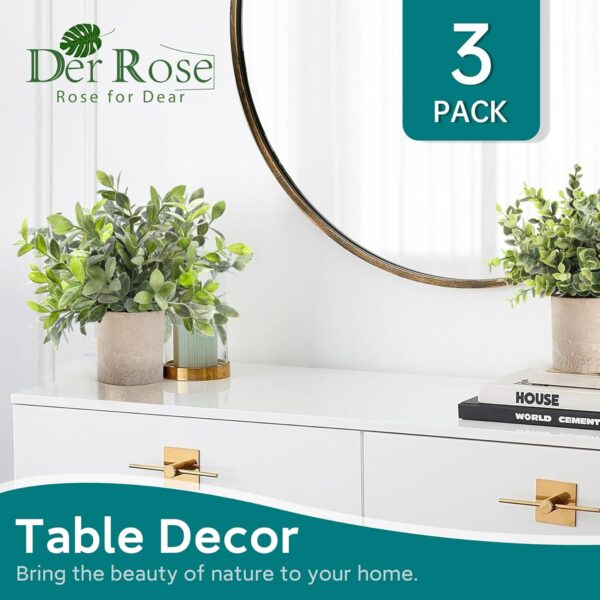 Der Rose 3 Pack Mini Potted Fake Plants Artificial Plastic Eucalyptus Plants Topiaries for Home Office Desk Farmhouse Room Bathroom Decor - Image 4