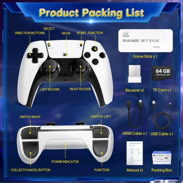 Retro Game Stick, Classic Video Games, Over 20000+ Games and 23 Emulators, Upgraded Dual 2.4G Wireless Controllers, Plug & Play TV Retro Gaming Console with 64GB Memory - Image 6