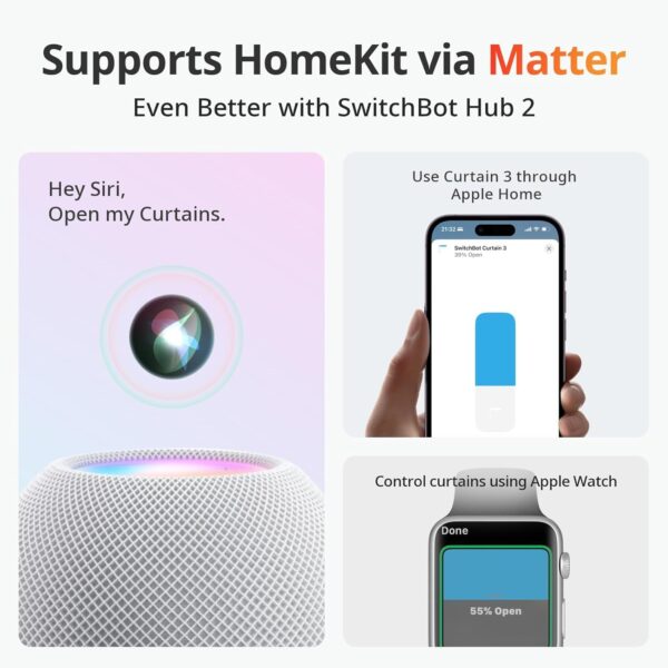 SwitchBot Automatic Curtain Opener - Bluetooth Remote Control Smart Curtain with App/Timer, Upgraded High-Performance Motor, Add SwitchBot Hub to Work with Alexa, Google Home, HomeKit (Curtain 3, Rod) - Image 9