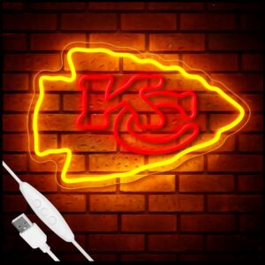 Football Team Neon Sign, Cool Light Up Dimmable KC Team Logo Hanging Led Neon Sign for Wall Decor, Man Cave, Garage, Party, Bar, Game Room Deco, Birthday Gift for Football Fan