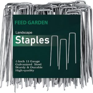 FEED GARDEN 6 Inch 50 Pack Hot-dip Galvanized Landscape Staples Plant Cover Stakes 11 Gauge Tent Stakes Garden Stakes Landscaping Fabric SOD Pins Yard Stakes for Decoration Weed Barrier Fabric