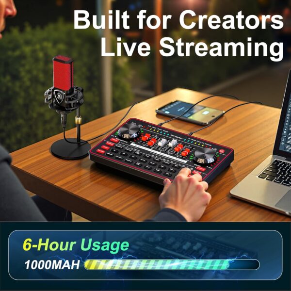 Podcast Microphone Bundle with Live Sound Board Audio Mixer, Podcast Equipment Bundle with 3.5mm Condenser Microphone for Pc/Phone Live Streaming Singing Gaming, Soundboard with Voice Changer, Denoise - Image 9