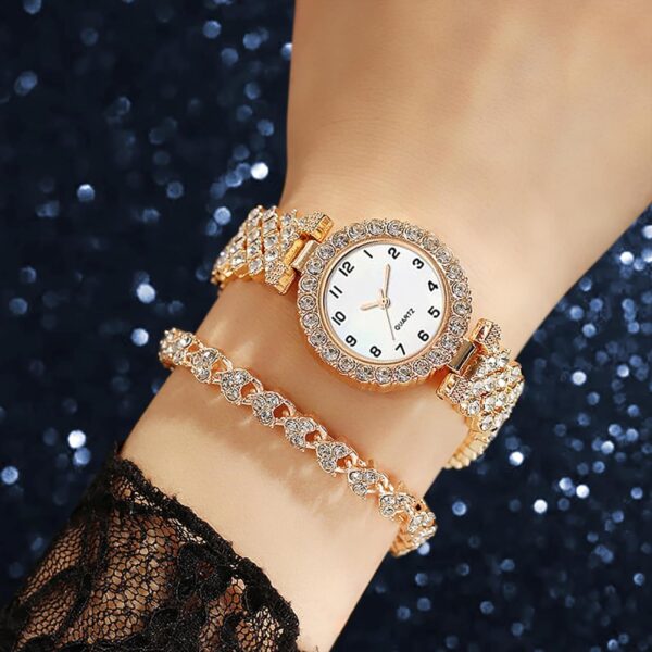 6 Pack Set Diamond Watches and Bangle Bracelet for Women Analog Quartz Wristwatch Jewelry Assorted Wholesales Silver Rosy Gold Ladies - Image 3