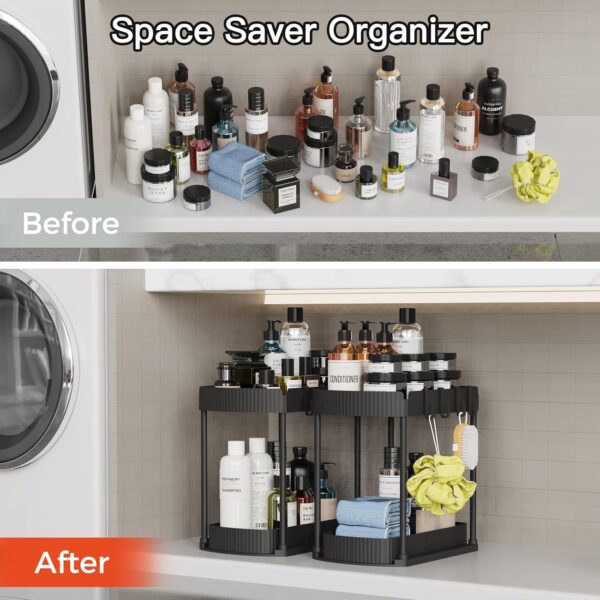 2 Pack Multi-Purpose Pull-Out Storage Organizers, Under Sink Organizers and Storage for Bathroom & Kitchen, Under Cabinet Organizers and storage, 12.8 Inch, Black - Image 5