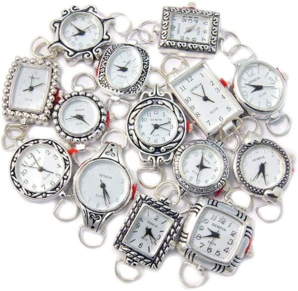 10 Mix Silver Tone Geneva Elite Watch Faces for Beading, Loops and Battery Included - Image 2