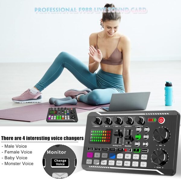 Professional Audio Mixer, SINWE Live Sound Card and Audio Interface with DJ Mixer Effects and Voice Changer,Podcast Production Studio Equipment, Prefect for Streaming/Podcasting/Gaming - Image 4