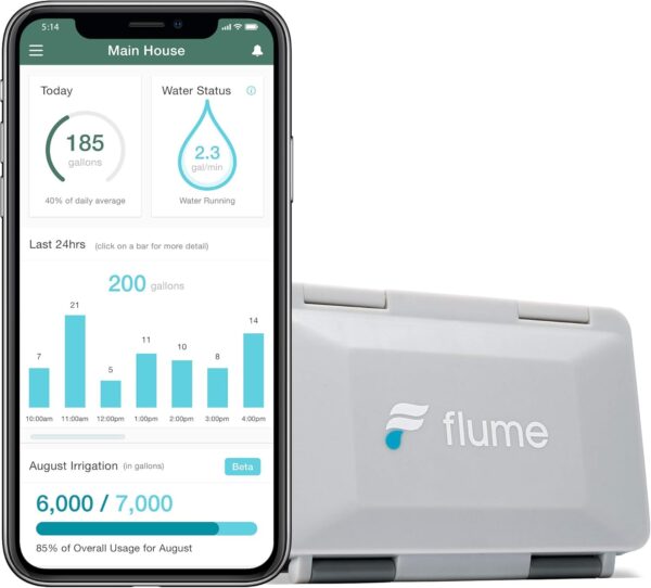 Flume2 Smart Home Water Monitor and Leak Detector – Real-Time Water Usage Tracking, Easy Installation, No Plumbing Required