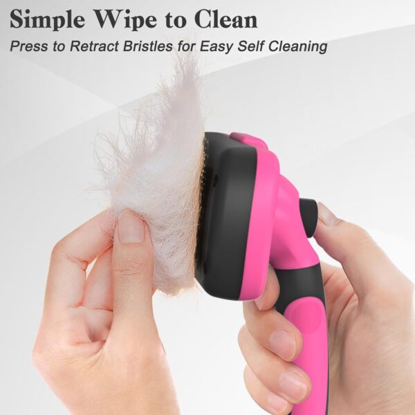 Swihauk Self Cleaning Slicker Brush for Dogs & Cats - Skin Friendly Grooming, Deshedding, Hair Removal for Puppies & Long/Short Haired Pets, Pet Supplies Accessory, Pink - Image 3