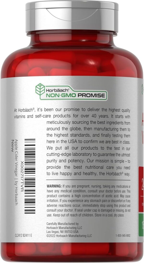 Horbäach Apple Cider Vinegar Capsules | 2400mg | 150 Count | Non-GMO, Gluten Free Supplement - Image 3
