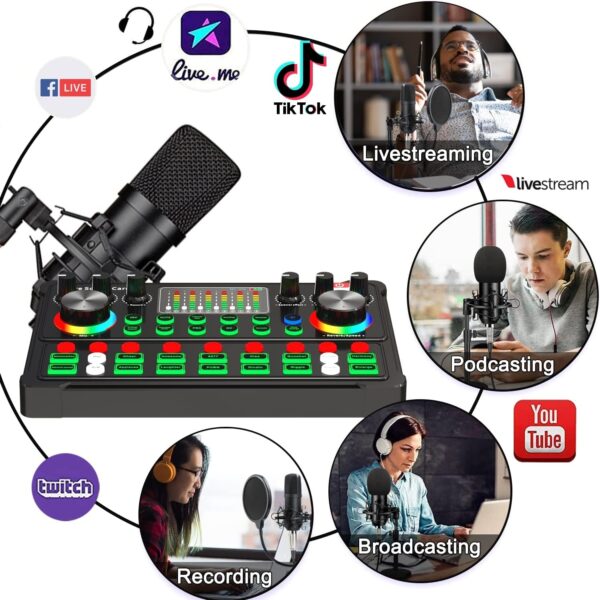 Podcast Equipment Bundle, 48V XLR Podcast Microphone Bundle, Voice Changer with Adjustable Mic Stand, Studio Condenser Microphone for Smartphone, PC, DJ, Video Recording, Streaming, Gaming and Singing - Image 6