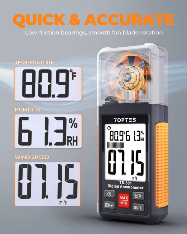 TS-301 Digital Anemometer, Wind Speed Meter with 2.26-inch Big Backlight LCD Screen, Air Flow Meter for Sailing Surfing Drone Flying RC Plane Golf Shooting HVAC - Image 4