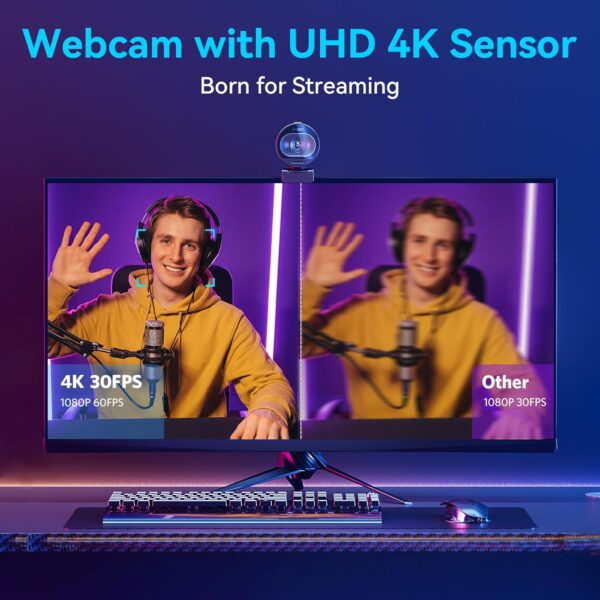 EMEET S600 4K Webcam for Streaming - Sony 1/2.5'' Sensor, PDAF Autofocus, 1080P@60FPS, 2 Noise Reduction Mics, Built-in Privacy Cover, 73° FOV, Streaming Camera for Live Commerce/Gaming/Beauty - Image 2