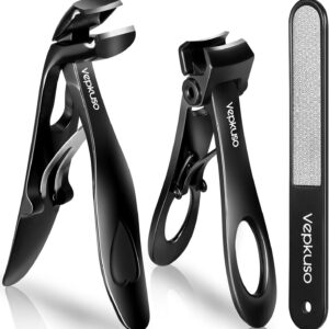 Nail Clippers for Seniors, Wide Jaw Fingernail Clippers and Angled Head Toenail Clippers for Thick Nail, Professional German Nail Clippers for Men, Women&Pregnant，Black