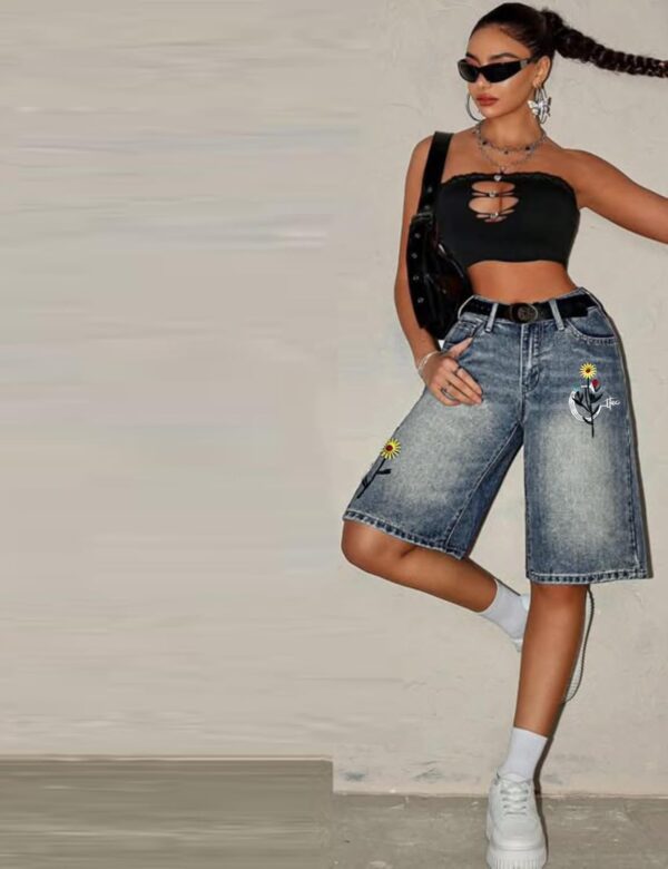 EMMIOL Denim Shorts Embroidered Jorts Baggy Wide Leg Summer Casual Jean Shorts Y2K Hip-Hop 2025 Fashion Streetwear - Image 3