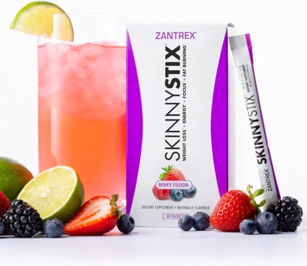 Zantrex SkinnyStix Energy Powder – Lose Weight, GLP-1, Appetite Suppressant, Boost Mood – 10 Calories – Yerba Mate, Coffee Bean – 30 Stix, Berry - Image 9