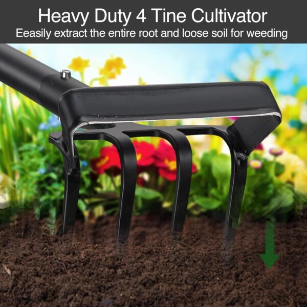 Stirrup Hoe and Cultivator Garden Tool Heavy Duty, Scuffle Loop Hula Action Hoe Weeding Gardening Hand Tools for Women Kids Men, Metal Weeder Scraper Garden Hoe Rake Weed Puller Long Handle 32-62 inch - Image 2